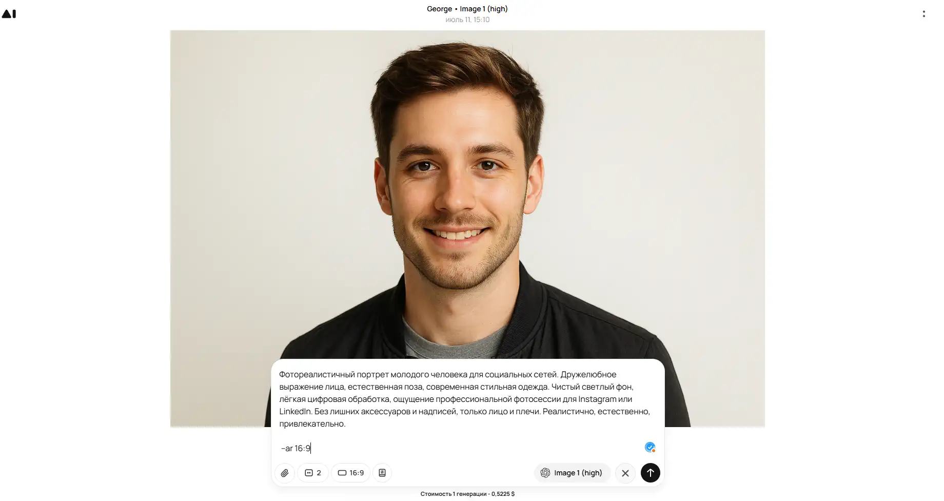 Photorealistic portrait of a smiling young man on a neutral light background, shoulders-up view.